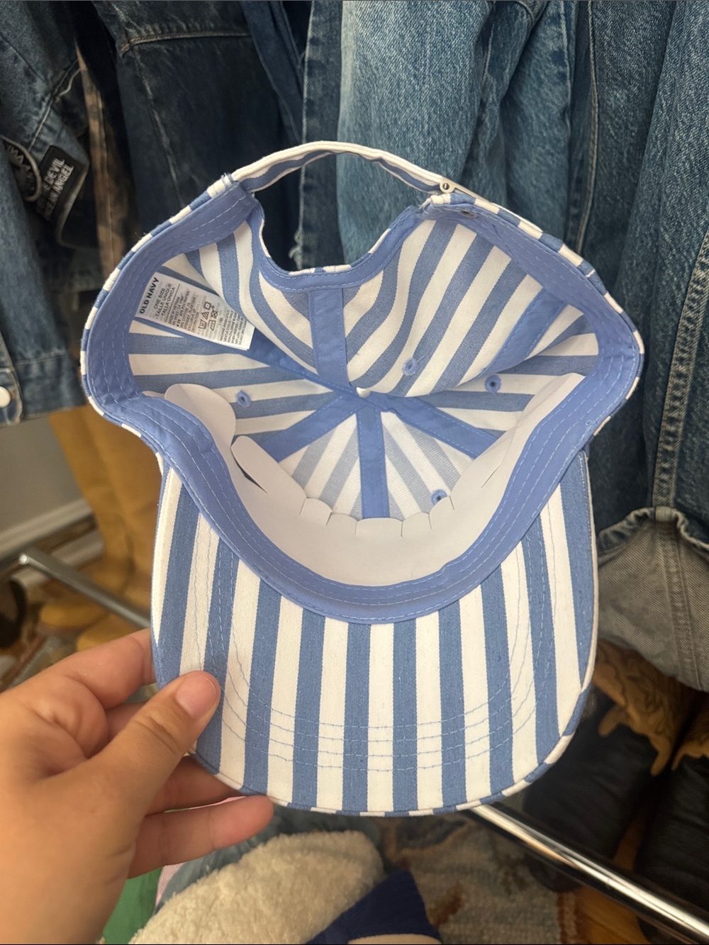 Old Navy Blue & White Striped Kids Baseball Cap with Green Embroidery - Picture 2 of 2